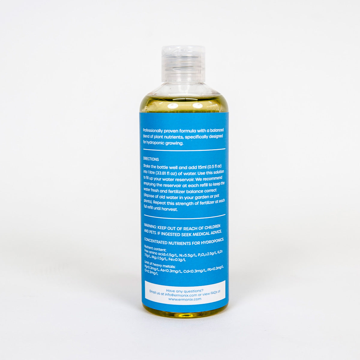 Hydroboost Bottle label showing directions for use and contents on a white background.