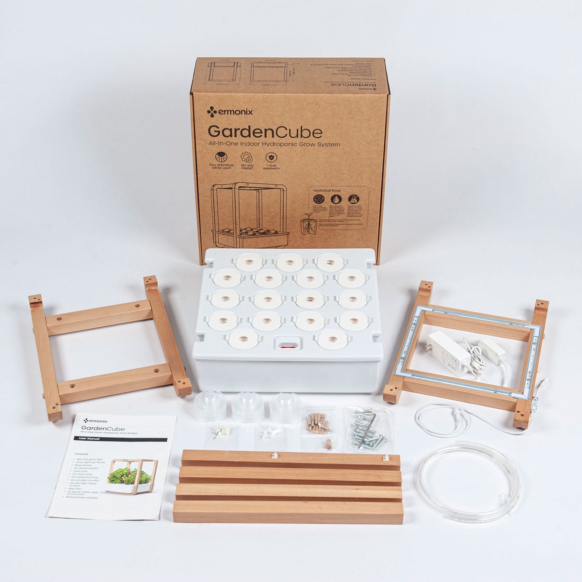 Garden cube unboxed showing contents.