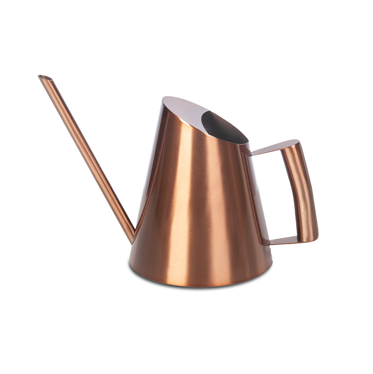 Large rose gold mini watering can on a white background.