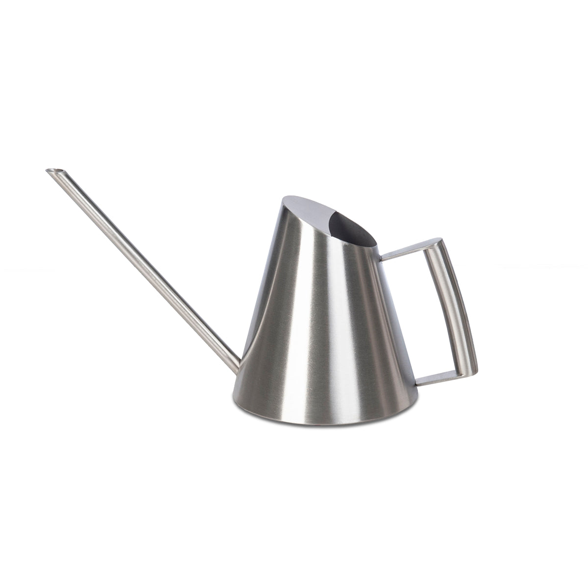 Silver mini watering can on a white background.