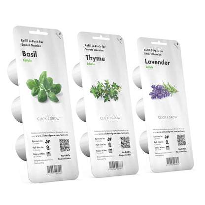 Click and grow three herb pack varieties