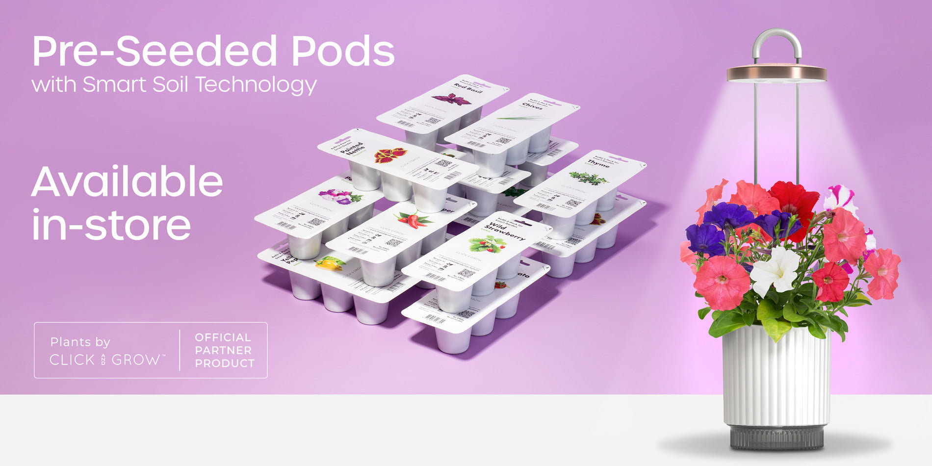 banner showcasing click and grow pods with the HydroVase