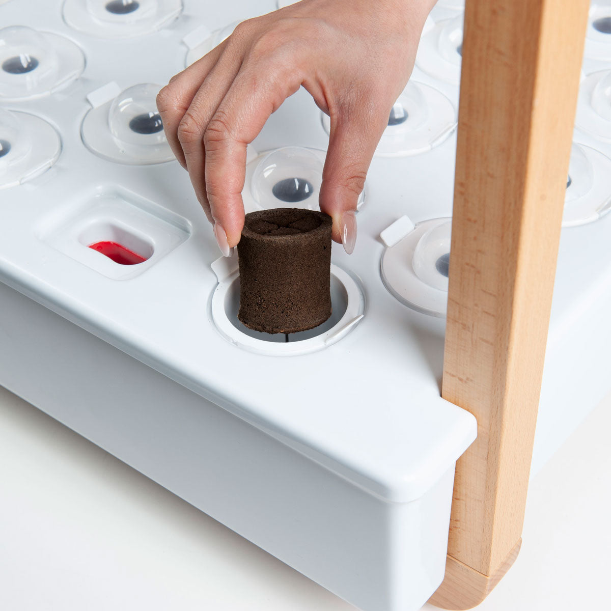 Inserting a HydroSoil pod into the Garden Cube grow pot