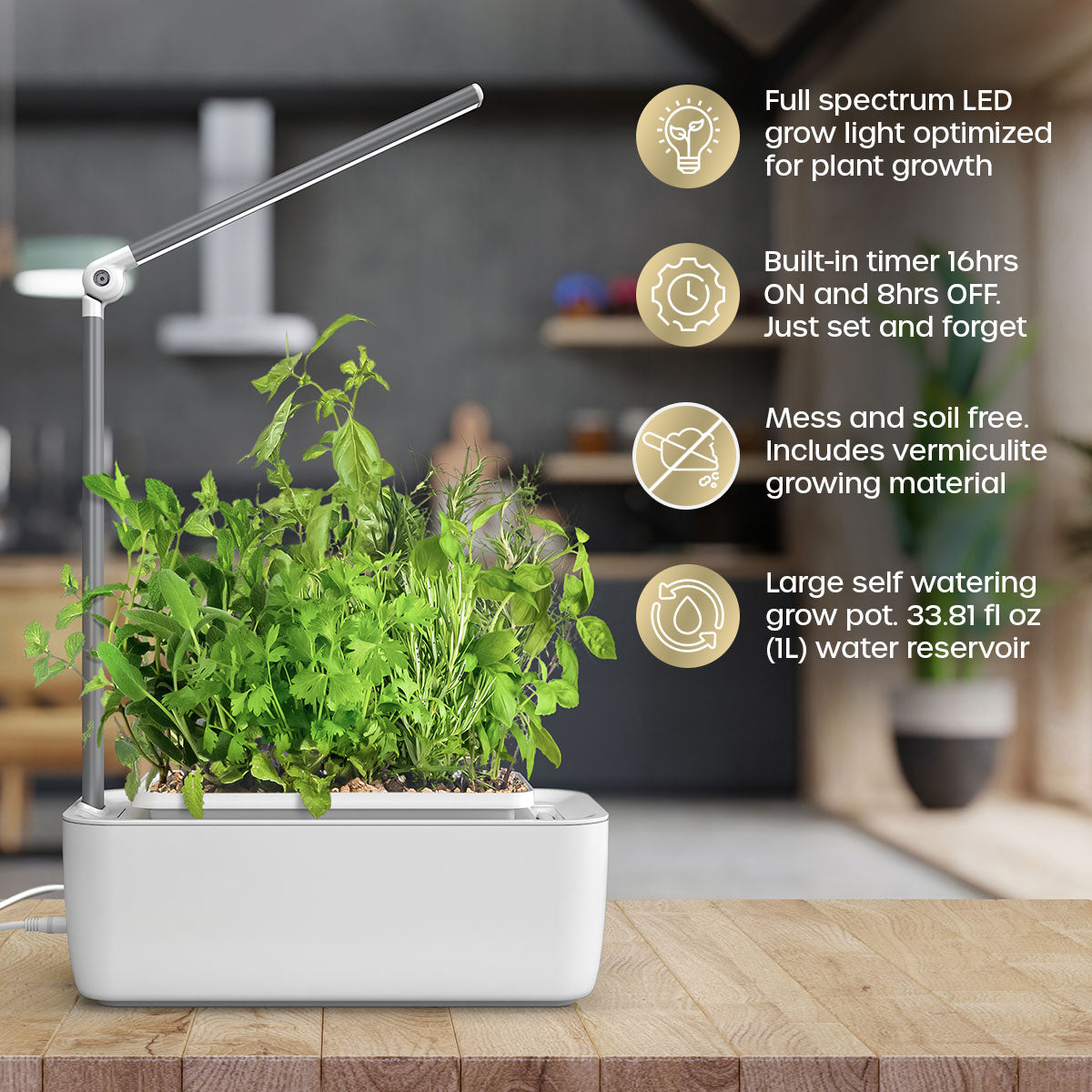 HydroGarden Classic smart garden on a wooden kitchen bench