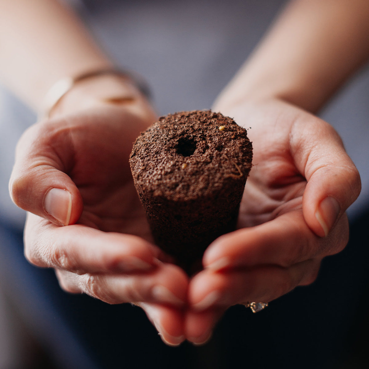 woman holding smart soil by click and grow